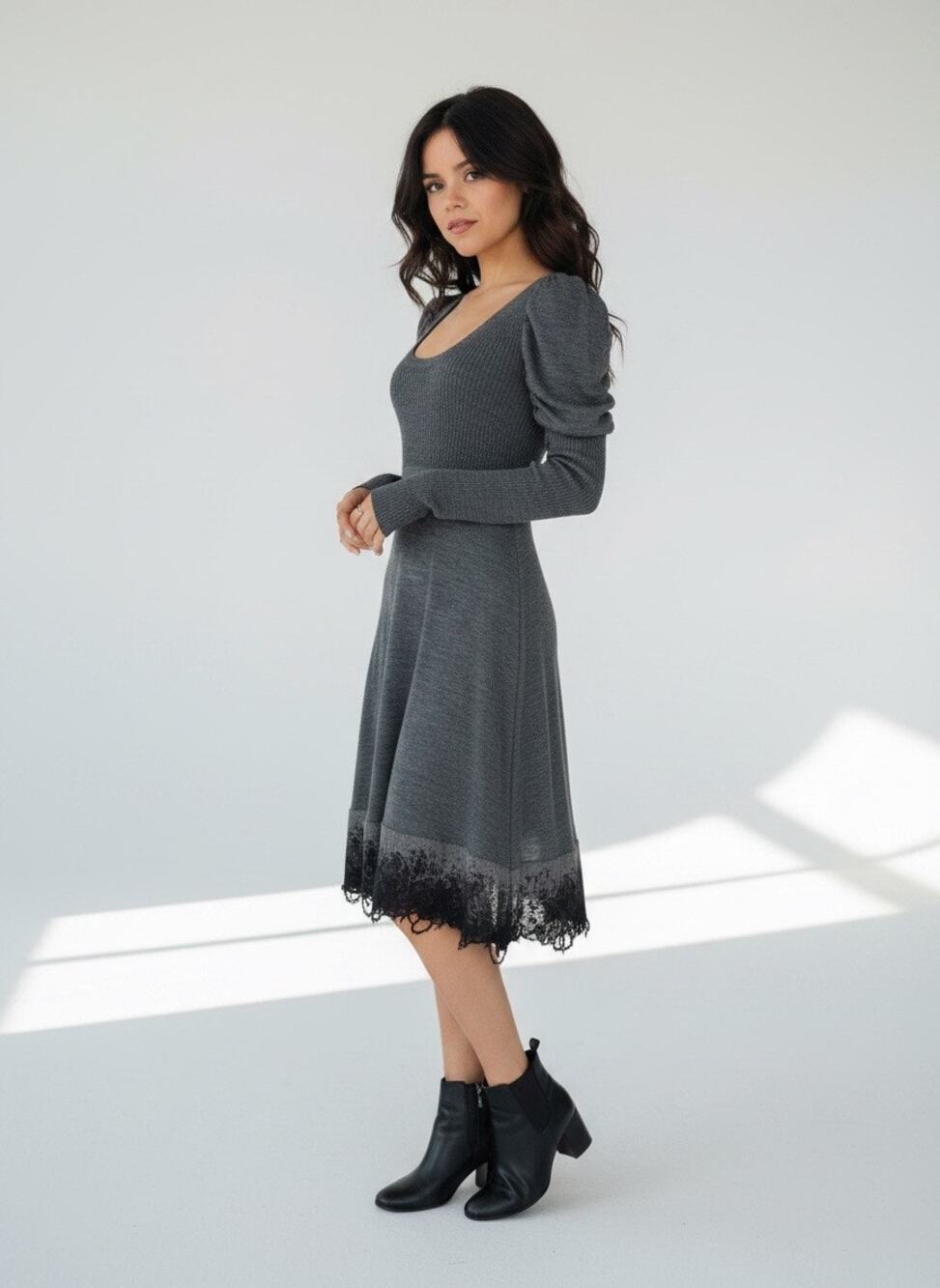 Sisley Wool‑Blend Knit Dress with Textured Hem — Size Small